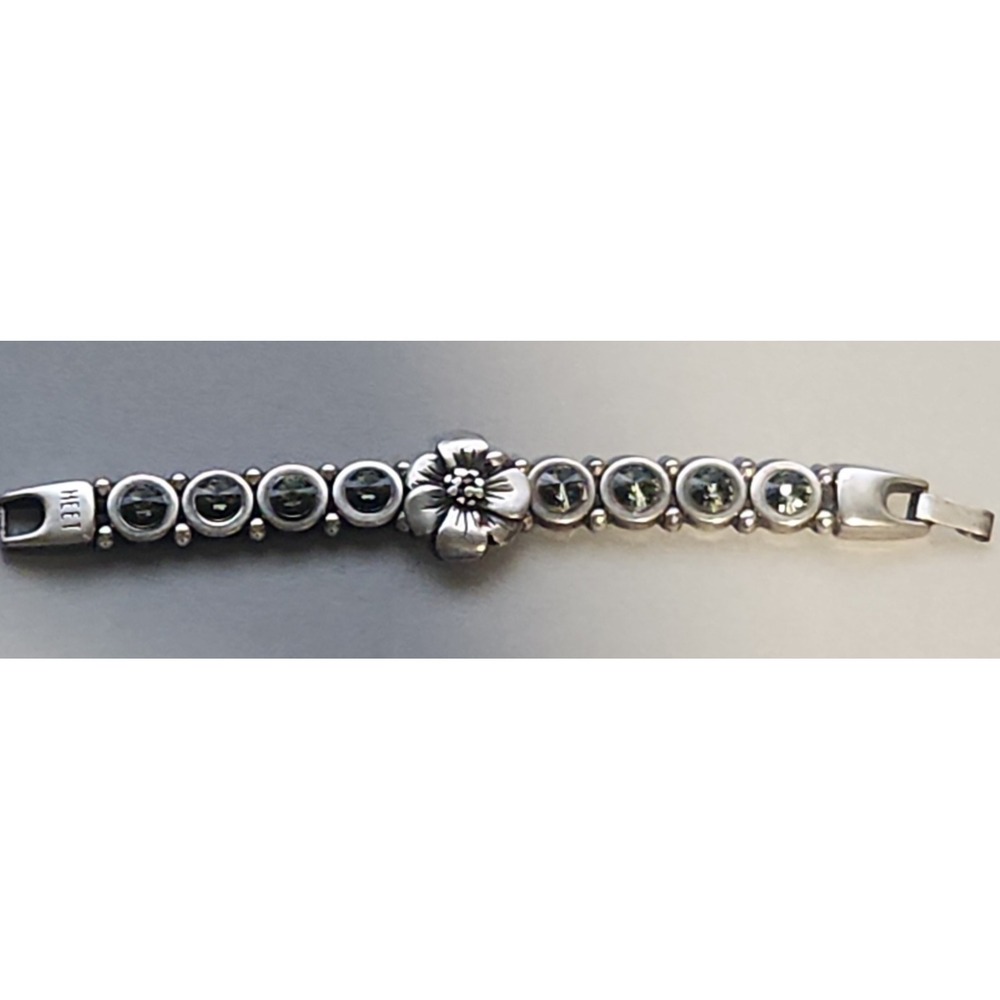 HEET Bracelet Spiral Discs Swarovski Crystal Flower Centerpiece Silver Tone